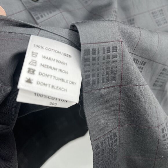 Simon Carter London Gray Checkered Geometric Button Up Slim Fit 44cm 17.5” - Picture 5 of 7